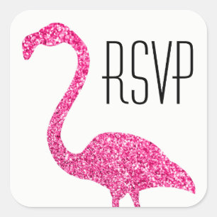ホットピンクグリッターフラミンゴRSVP スクエアシール