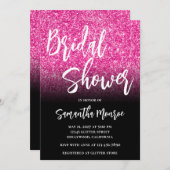 ホットピンクグリッターブラックグラデーションブライダルシャワー 招待状 (正面/裏面)