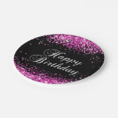 ホットピンクグリッターブラックハッピーバースデー ペーパープレート (アングル)