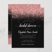 ホットピンクグリッターブラックブライダルシャワー招待 (正面/裏面)