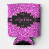 ホットピンクグリッターブラック結婚アクセントテンプレート 缶クーラー (正面)