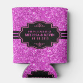 ホットピンクグリッターブラック結婚アクセントテンプレート 缶クーラー (裏面)