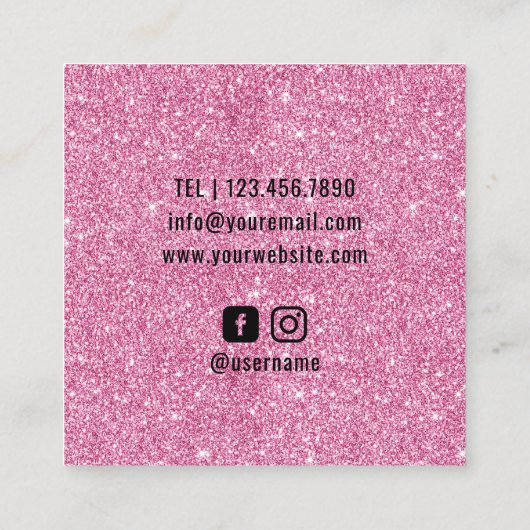 ホットピンクグリッターモダンリップメイクアップアーティスト スクエア名刺 (裏面)