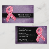 ホットピンクグリッターライフコーチ生存乳癌 名刺 (正面/裏面)