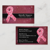 ホットピンクグリッターライフコーチ生存乳癌 名刺 (正面/裏面)