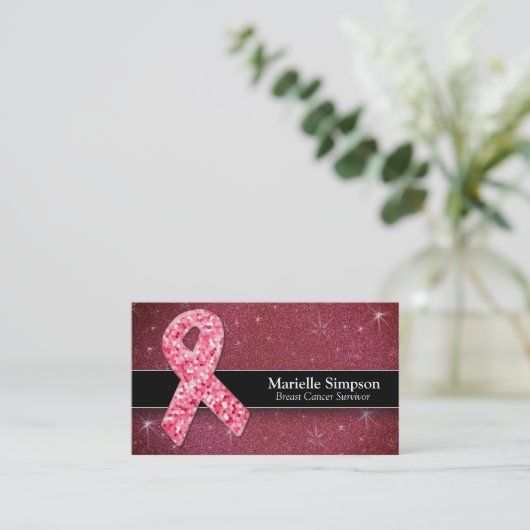 ホットピンクグリッターライフコーチ生存乳癌 名刺 (スタンド正面)