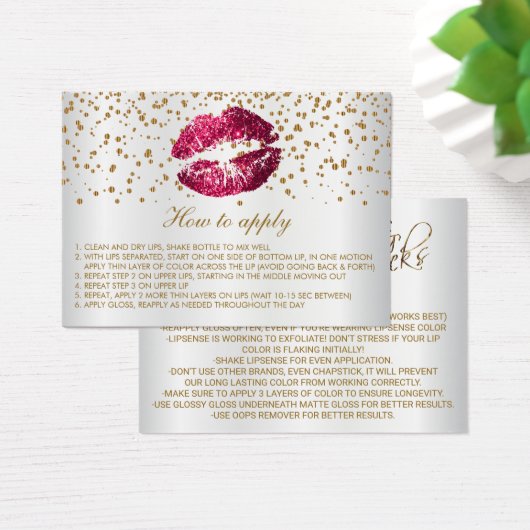 ホットピンクグリッターリップアプリケーションの指示 (デスク)
