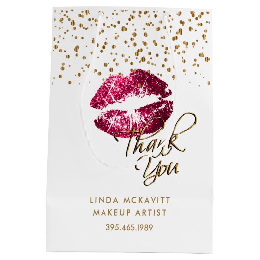 ホットピンクグリッターリップオンホワイト – ありがとう ミディアムペーパーバッグ (裏面)