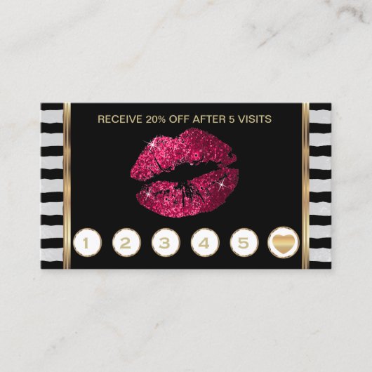 ホットピンクグリッターリップスロイヤリティ付ストライプき ロイヤリティカード (正面)