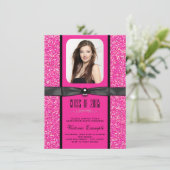 ホットピンクグリッター卒業発表 招待状 (スタンド正面)
