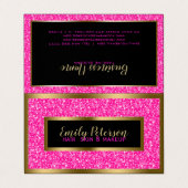 ホットピンクグリッター及び金ゴールド枠 名刺 (外部フラット)