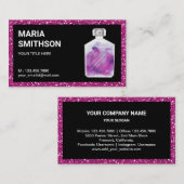 ホットピンクグリッター水彩香水ボトル 名刺 (正面/裏面)