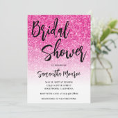 ホットピンクグリッター白グラデーションブライダルシャワー 招待状 (スタンド正面)