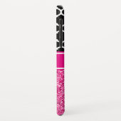 ホットピンクグリッター白黒トレリスモノグラム Case-Mate iPhoneケース (裏面/左)