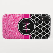 ホットピンクグリッター白黒トレリスモノグラム Case-Mate iPhoneケース (裏面(横))