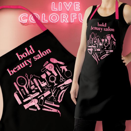 ホットピンクグリッター美しいサロンハート美容師 エプロン