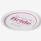 ホットピンクグリッター花嫁とダイヤモンド ペーパープレート (アングル)