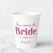 ホットピンクグリッター花嫁とダイヤモンド 紙コップ (正面)