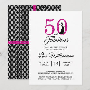 ホットピンクグリッター50ファボラス  50歳の誕生日パーティー 招待状