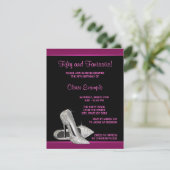 ホットピンクグリッター ハイ ヒール 女性の50歳の誕生日 招待状 (スタンド正面)