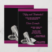 ホットピンクグリッター ハイ ヒール 女性の50歳の誕生日 招待状 (正面/裏面)