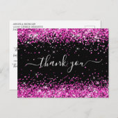 ホットピンクグリッター ブラック ベビーシャワー サンクス ポストカード (正面/裏面)