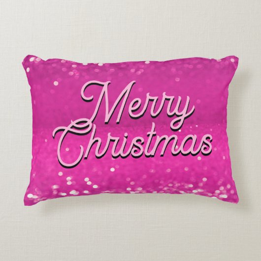 ホットピンクグリッター《写真》ぼけ味カスタム文字 アクセントクッション (正面)
