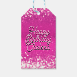 ホットピンクグリッター《写真》ぼけ味カスタム文字 ギフトタグ