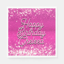 ホットピンクグリッター《写真》ぼけ味カスタム文字 スタンダードランチョンナプキン