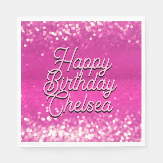 ホットピンクグリッター《写真》ぼけ味カスタム文字 スタンダードランチョンナプキン (正面)