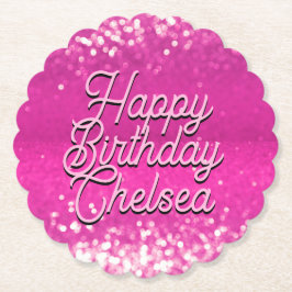 ホットピンクグリッター《写真》ぼけ味カスタム文字 ペーパーコースター