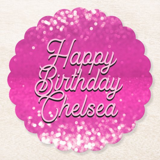 ホットピンクグリッター《写真》ぼけ味カスタム文字 ペーパーコースター (正面)