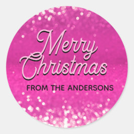 ホットピンクグリッター《写真》ぼけ味カスタム文字 ラウンドシール