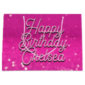 ホットピンクグリッター《写真》ぼけ味カスタム文字 ラージペーパーバッグ (正面)