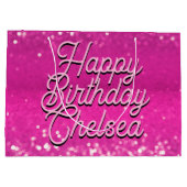 ホットピンクグリッター《写真》ぼけ味カスタム文字 ラージペーパーバッグ (裏面)