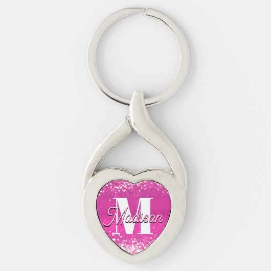 ホットピンクグリッター《写真》ぼけ味モノグラム キーホルダー (正面)