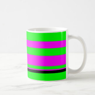ホットピンクグリーンブラックカラフルストライプ コーヒーマグカップ