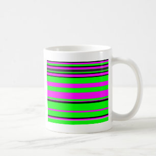 ホットピンクグリーンブラックカラフルストライプ コーヒーマグカップ