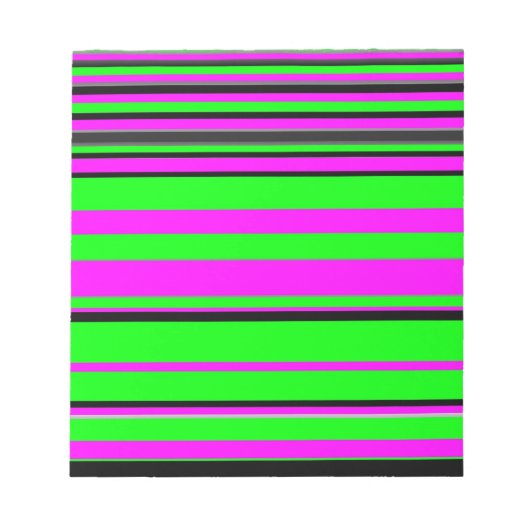 ホットピンクグリーンブラックカラフルストライプ ノートパッド (正面)