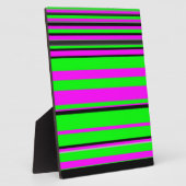 ホットピンクグリーンブラックカラフルストライプ フォトプラーク (側面)