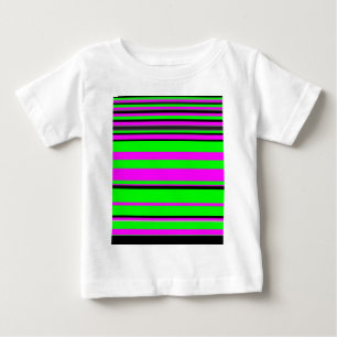 ホットピンクグリーンブラックカラフルストライプ ベビーTシャツ