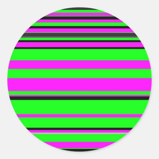 ホットピンクグリーンブラックカラフルストライプ ラウンドシール (正面)