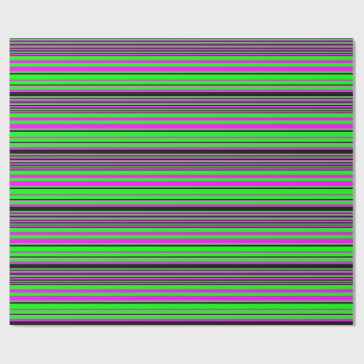 ホットピンクグリーンブラックカラフルストライプ ラッピングペーパー (フラット)