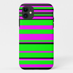 ホットピンクグリーンブラックカラフルストライプ iPhone 11 ケース