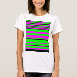 ホットピンクグリーンブラックカラフルストライプ Tシャツ