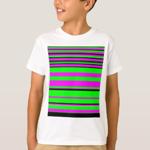 ホットピンクグリーンブラックカラフルストライプ Tシャツ