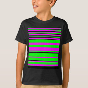 ホットピンクグリーンブラックカラフルストライプ Tシャツ
