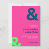 ホットピンクグルービーレトロ |アンパはっきりしたンパサンド結婚ーズ 招待状 (正面)