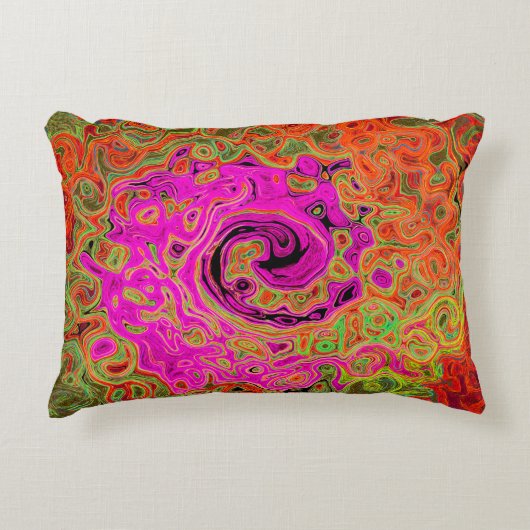 ホットピンクグルービー抽象芸術レトロ液スワール アクセントクッション (正面)