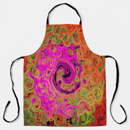 ホットピンクグルービー抽象芸術レトロ液スワール エプロン